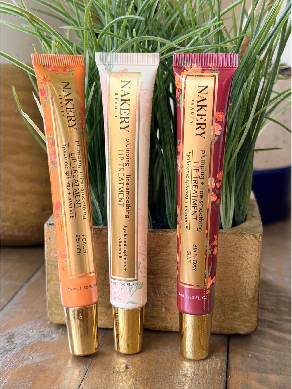3x Nakery Beauty Plumping & Line-Smoothing Lip Treatment CLEAR+BIRTHDAY+PEACH